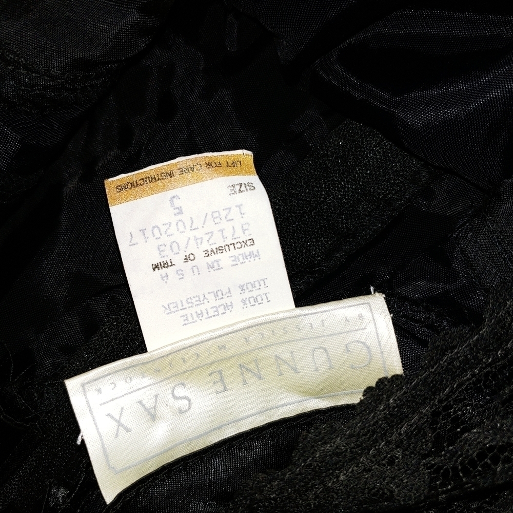 Vintage Late 70’s 80's Gunne Sax Black Lace & Satin Dress 5 - Picture 6 of 11
